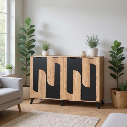 خزانة أحذية 4 أبواب خشب ماليزي 160 سم - خشبي مع أسود