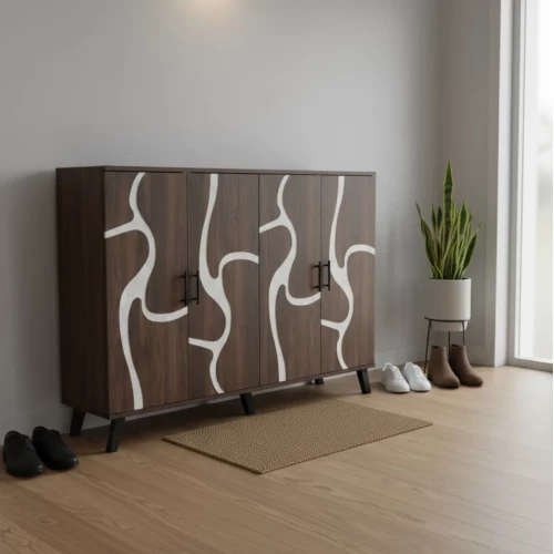 خزانة أحذية خشب ماليزي 2 قسم 5 أدوار - بني غامق ورصاصي