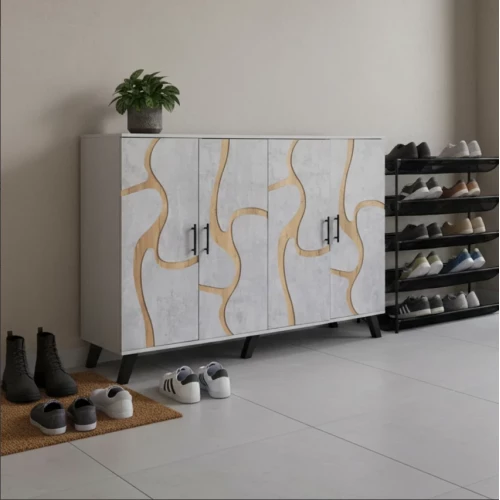 خزانة أحذية خشب ماليزي 2 قسم 5 أدوار - رمادي فاتح وخشبي