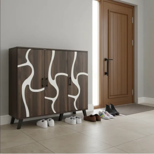 دولاب احذية 3 درفات خشب ماليزي 5 أدوار - بني غامق ورصاصي