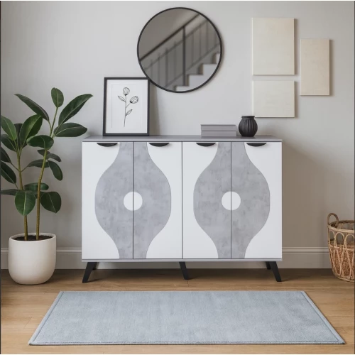 خزانة أحذية 4 أبواب خشب ماليزي 160 سم - رمادي وابيض