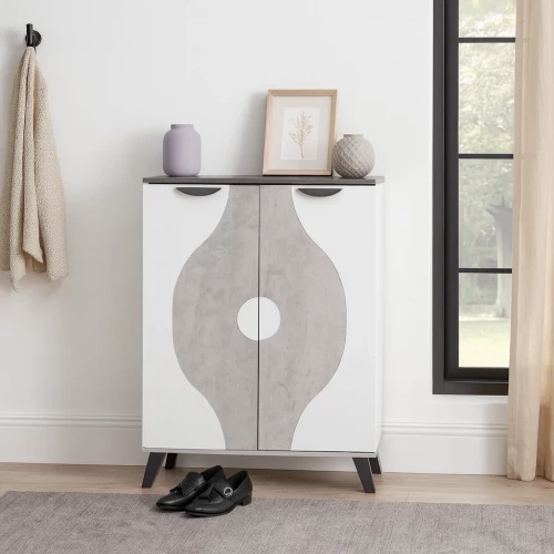 خزانة احذيه عصرية 5 أدوار تخزين بابين , خشب ماليزي - رمادي وابيض