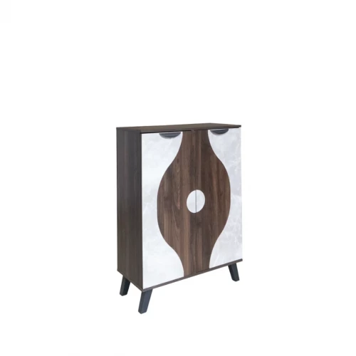 خزانة تنظيم الأحذية خشب ماليزي 2 باب 5 ارفف - بني غامق ورمادي